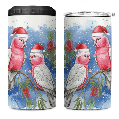 Australia Christmas 4 in 1 Can Cooler Tumbler Aussie Galah Santa Watercolor Style - Aussie Hoodie