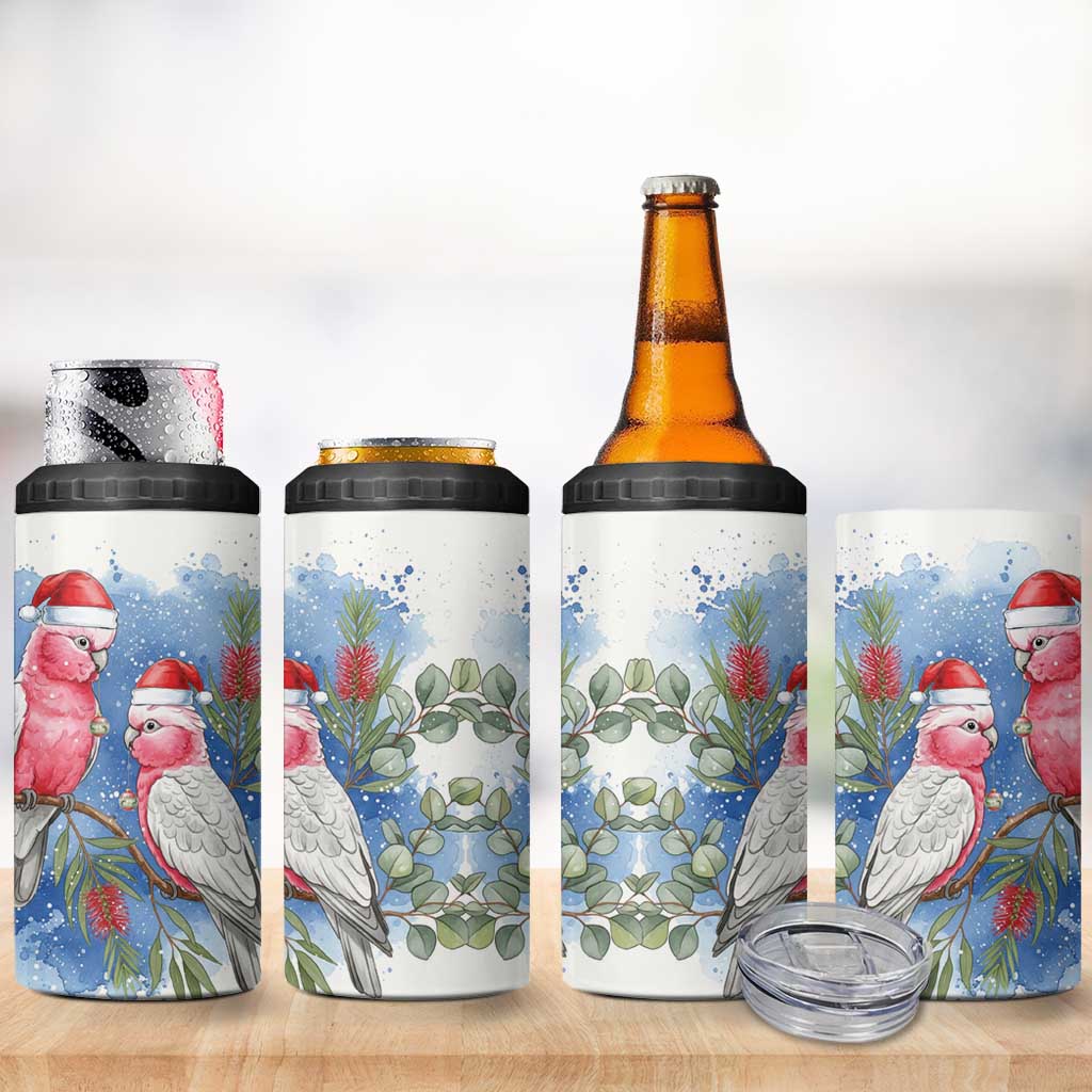 Australia Christmas 4 in 1 Can Cooler Tumbler Aussie Galah Santa Watercolor Style - Aussie Hoodie