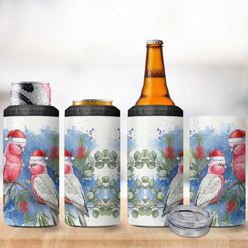 Australia Christmas 4 in 1 Can Cooler Tumbler Aussie Galah Santa Watercolor Style - Aussie Hoodie