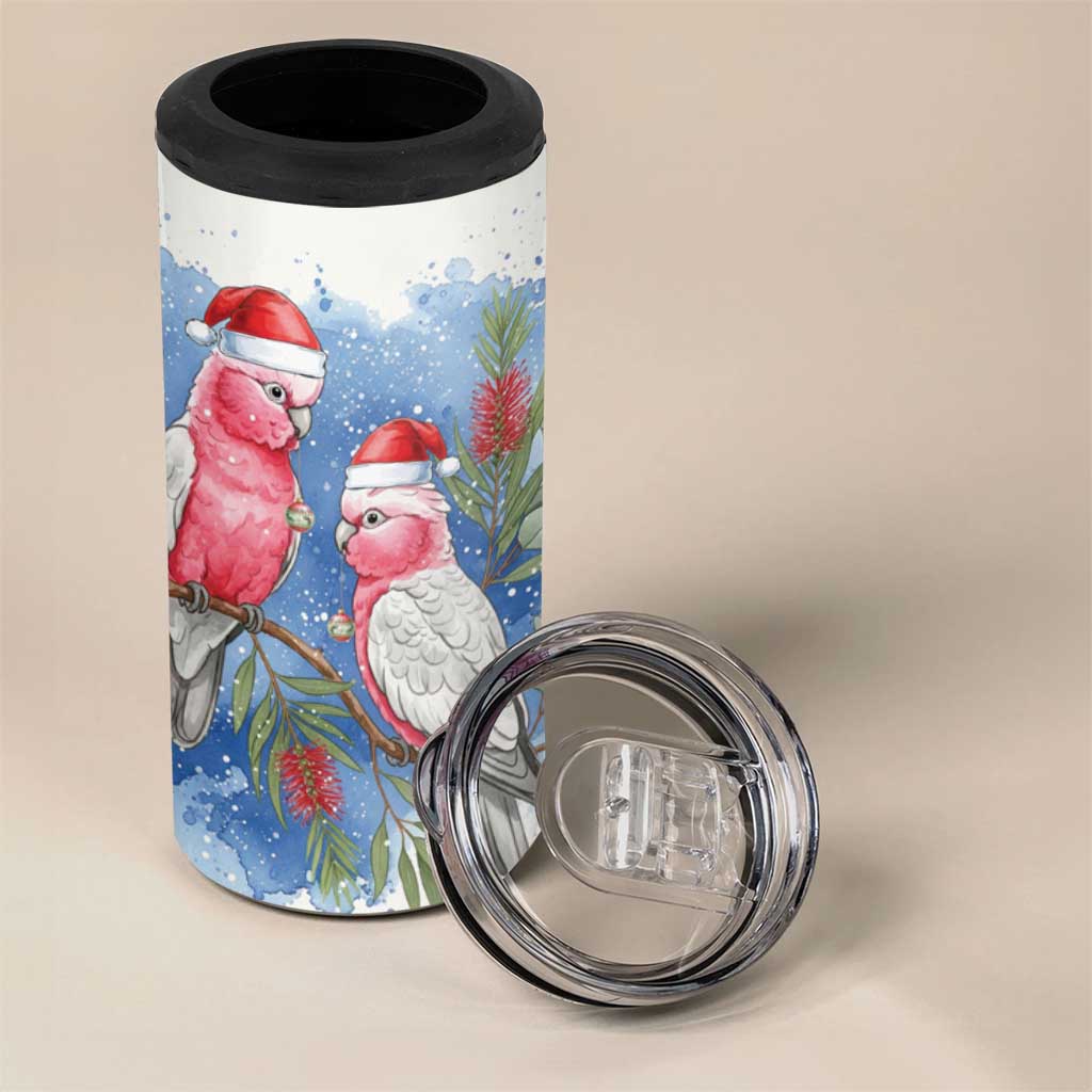 Australia Christmas 4 in 1 Can Cooler Tumbler Aussie Galah Santa Watercolor Style - Aussie Hoodie