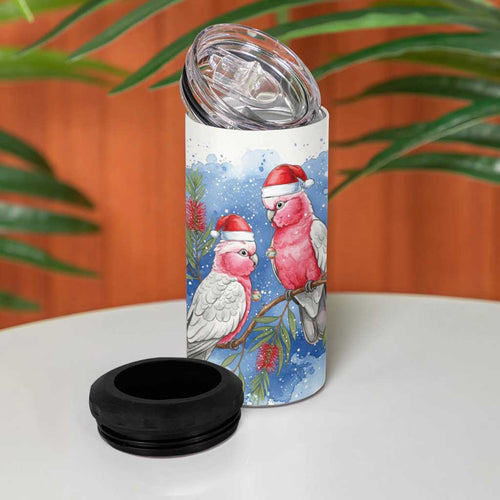 Australia Christmas 4 in 1 Can Cooler Tumbler Aussie Galah Santa Watercolor Style - Aussie Hoodie