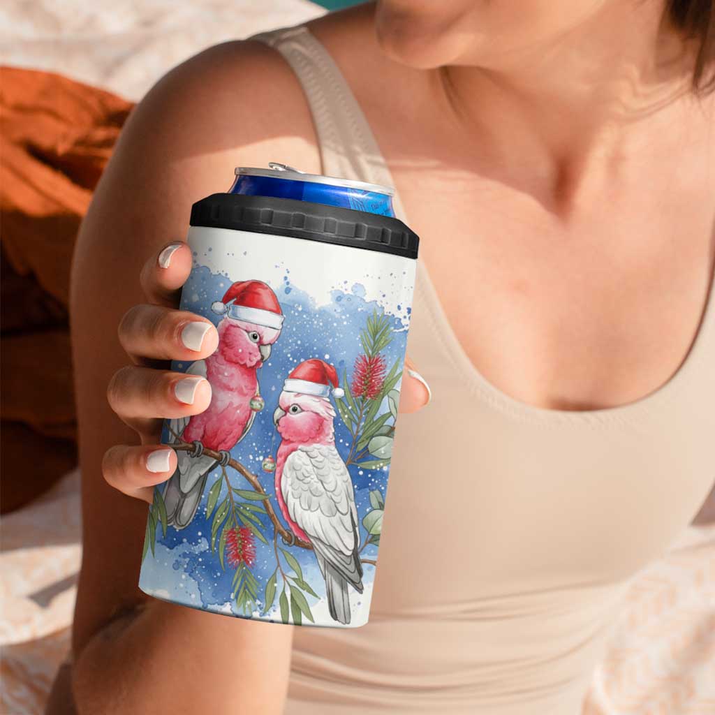 Australia Christmas 4 in 1 Can Cooler Tumbler Aussie Galah Santa Watercolor Style - Aussie Hoodie