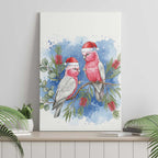 Australia Christmas Canvas Wall Art Aussie Galah Santa Watercolor Style - Aussie Hoodie