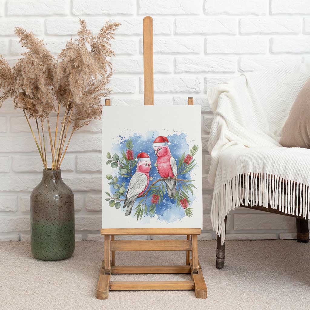 Australia Christmas Canvas Wall Art Aussie Galah Santa Watercolor Style - Aussie Hoodie