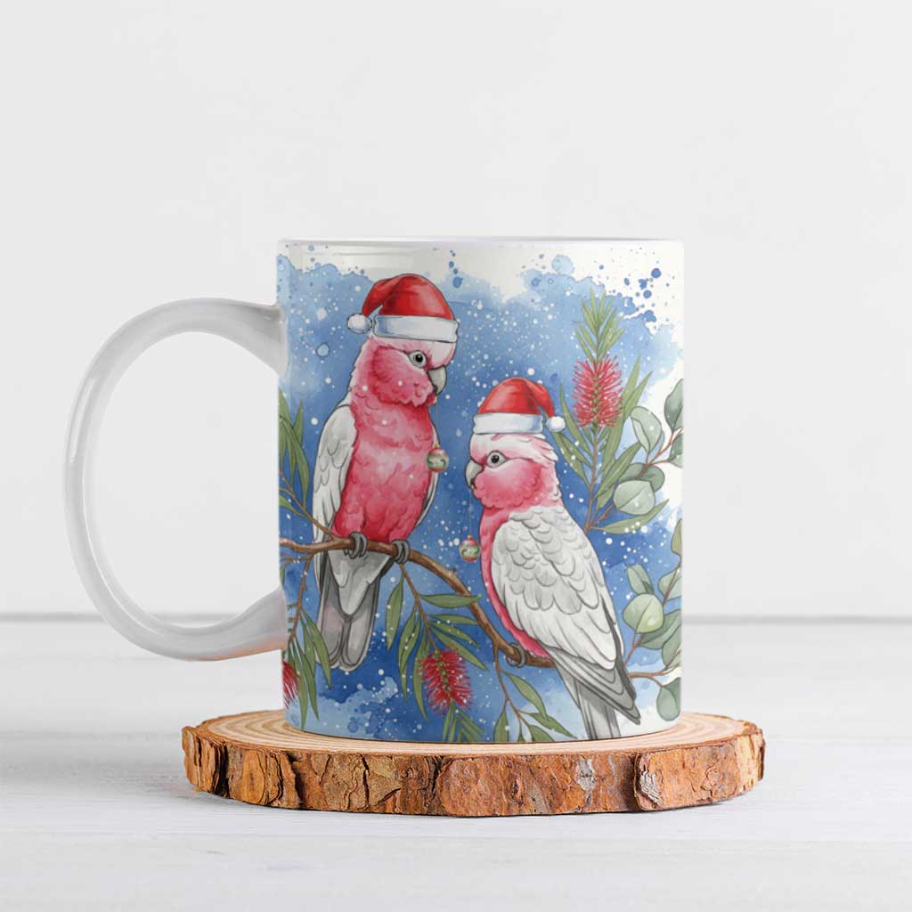 Australia Christmas Ceramic Mug Aussie Galah Santa Watercolor Style - Aussie Hoodie