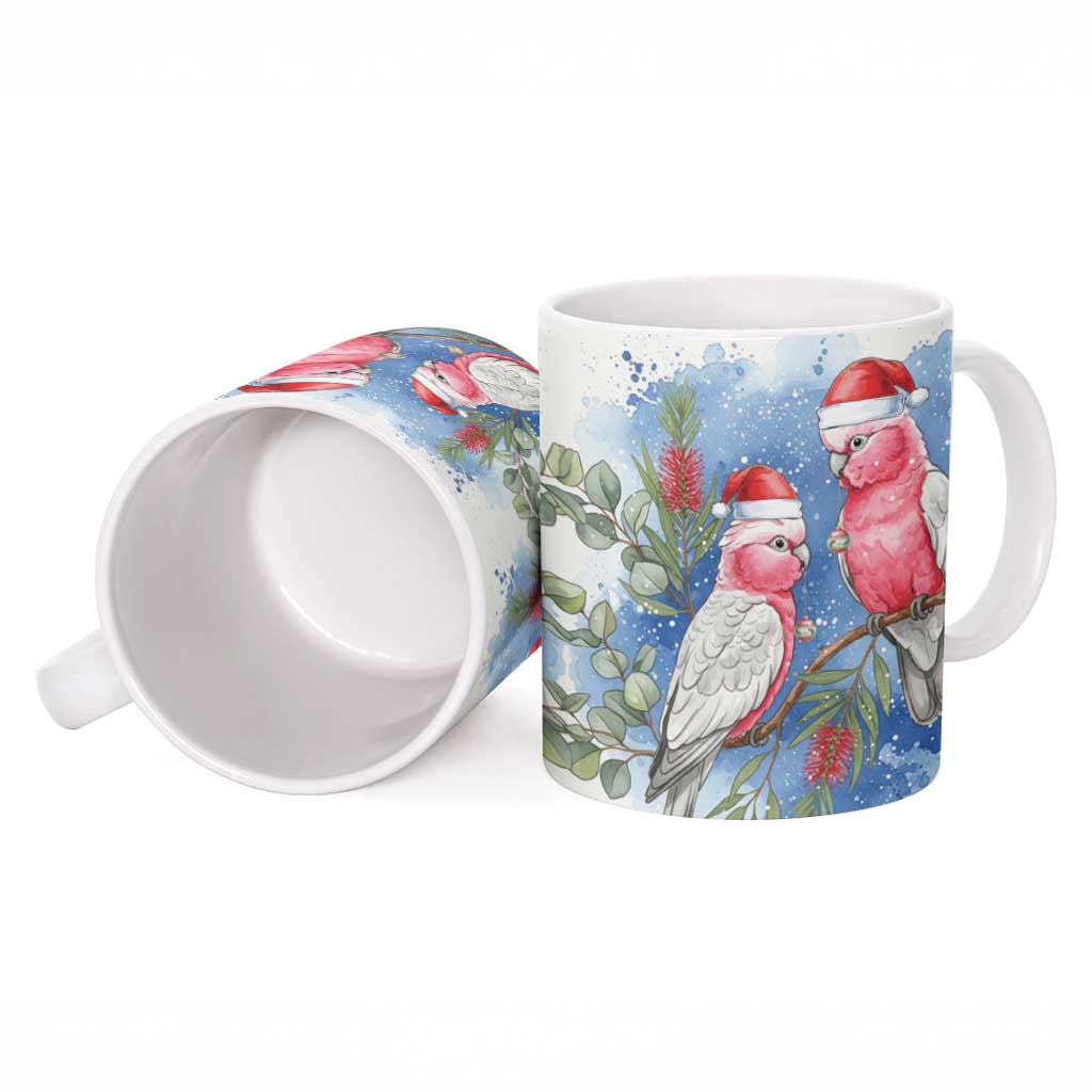 Australia Christmas Ceramic Mug Aussie Galah Santa Watercolor Style - Aussie Hoodie