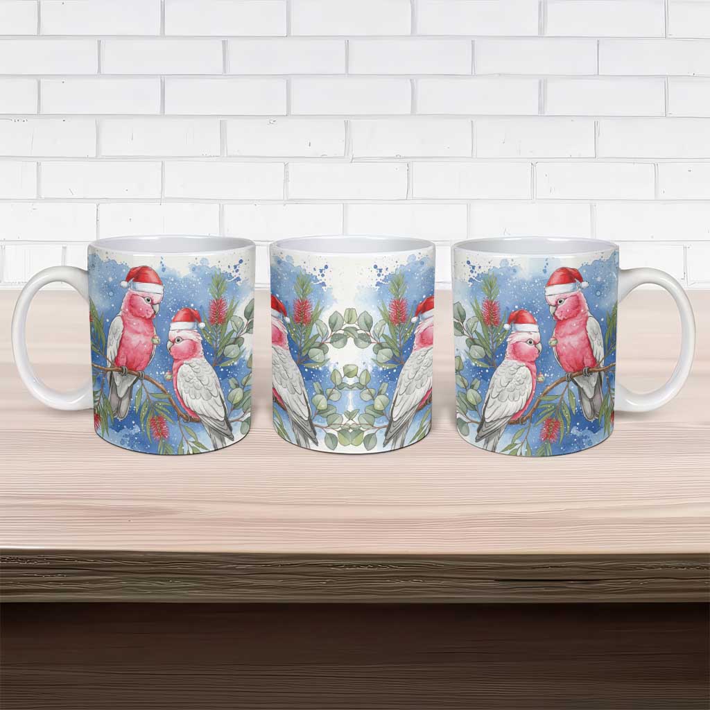 Australia Christmas Ceramic Mug Aussie Galah Santa Watercolor Style - Aussie Hoodie