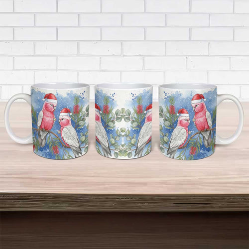 Australia Christmas Ceramic Mug Aussie Galah Santa Watercolor Style - Aussie Hoodie