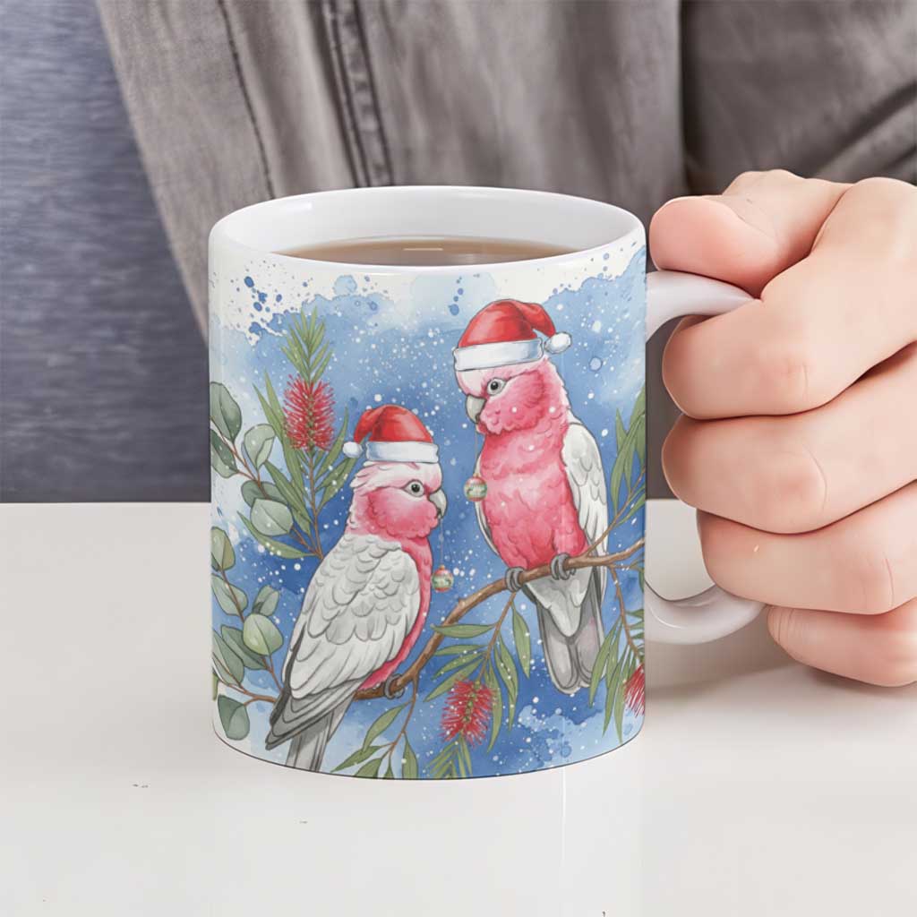 Australia Christmas Ceramic Mug Aussie Galah Santa Watercolor Style - Aussie Hoodie