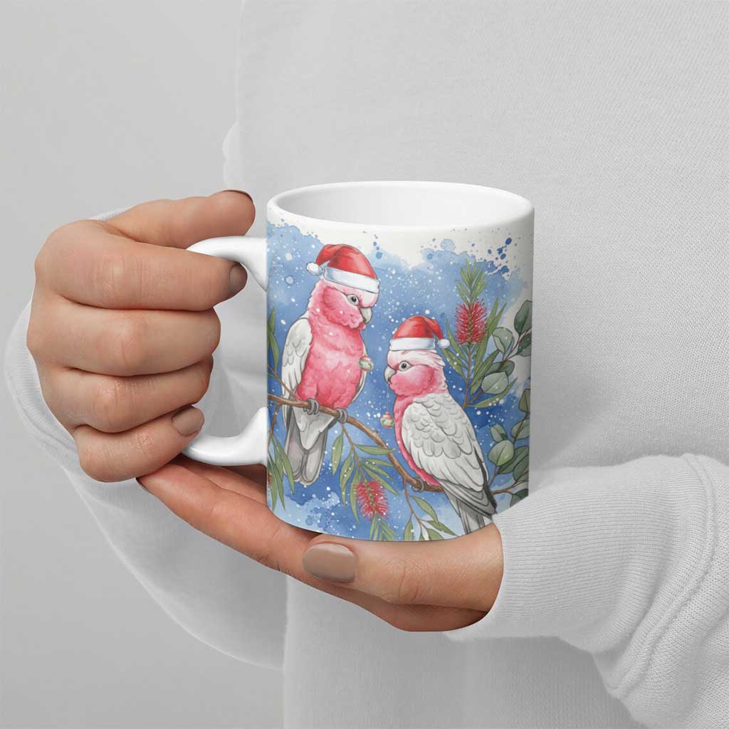 Australia Christmas Ceramic Mug Aussie Galah Santa Watercolor Style - Aussie Hoodie