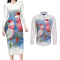 Australia Christmas Couples Matching Long Sleeve Bodycon Dress and Long Sleeve Button Shirt Aussie Galah Santa Watercolor Style - Aussie Hoodie