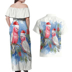 Australia Christmas Couples Matching Off Shoulder Maxi Dress and Hawaiian Shirt Aussie Galah Santa Watercolor Style - Aussie Hoodie