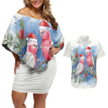 Australia Christmas Couples Matching Off Shoulder Short Dress and Hawaiian Shirt Aussie Galah Santa Watercolor Style - Aussie Hoodie