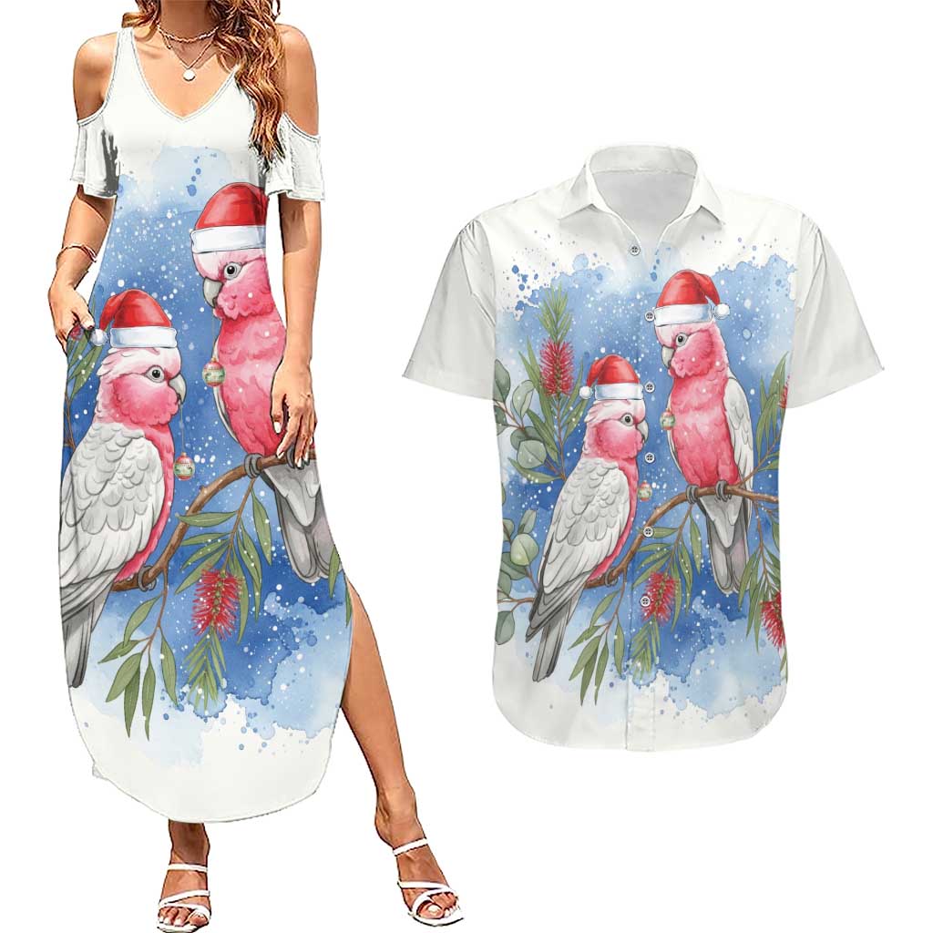Australia Christmas Couples Matching Summer Maxi Dress and Hawaiian Shirt Aussie Galah Santa Watercolor Style - Aussie Hoodie