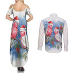 Australia Christmas Couples Matching Summer Maxi Dress and Long Sleeve Button Shirt Aussie Galah Santa Watercolor Style - Aussie Hoodie