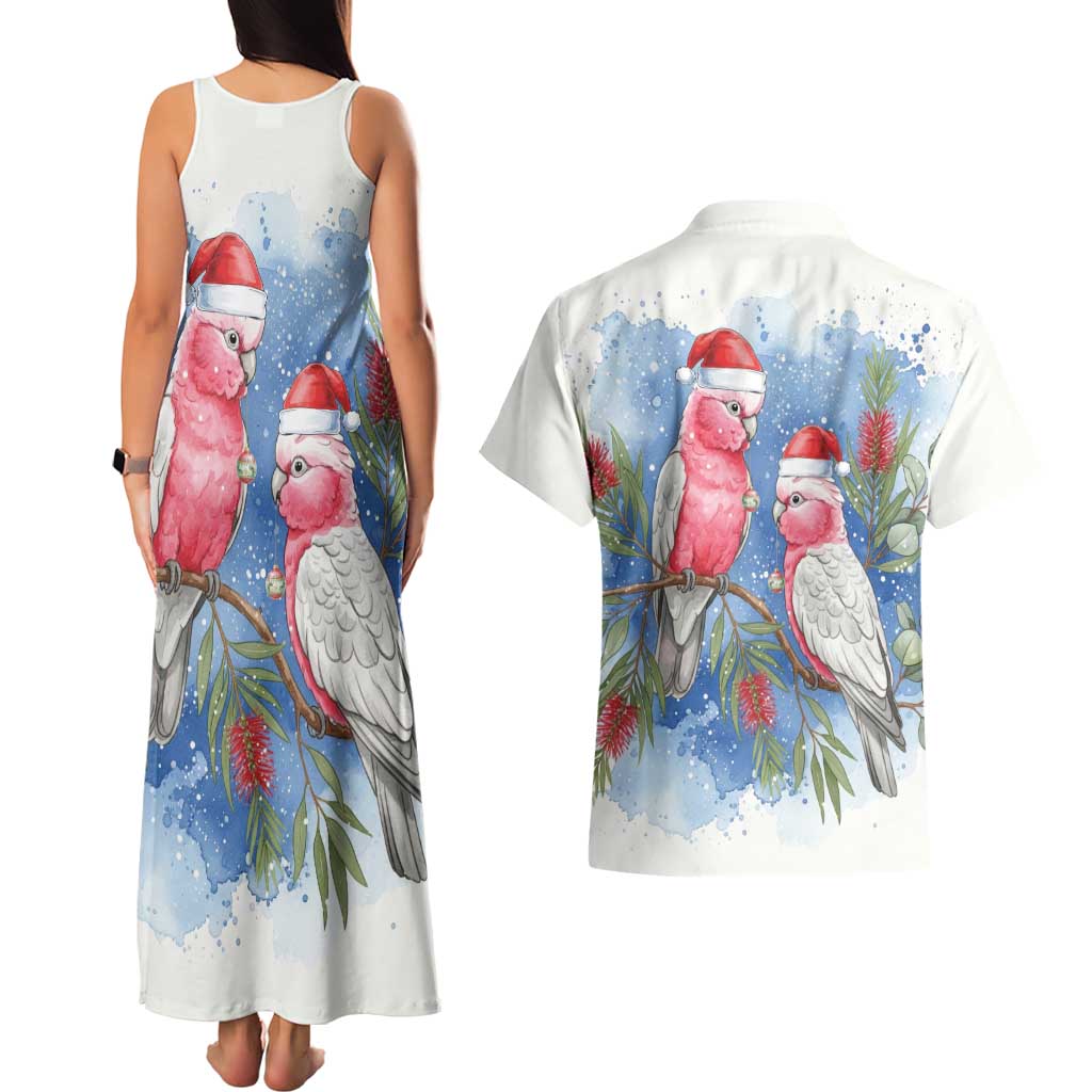 Australia Christmas Couples Matching Tank Maxi Dress and Hawaiian Shirt Aussie Galah Santa Watercolor Style - Aussie Hoodie