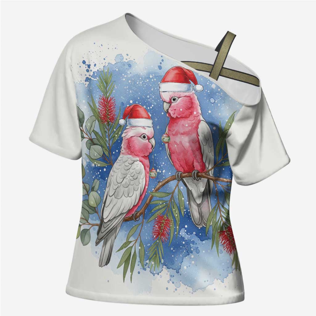 Australia Christmas Cross Shoulder Shirt Aussie Galah Santa Watercolor Style - Aussie Hoodie