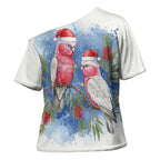 Australia Christmas Cross Shoulder Shirt Aussie Galah Santa Watercolor Style - Aussie Hoodie