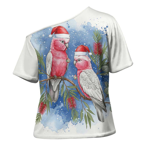 Australia Christmas Cross Shoulder Shirt Aussie Galah Santa Watercolor Style - Aussie Hoodie
