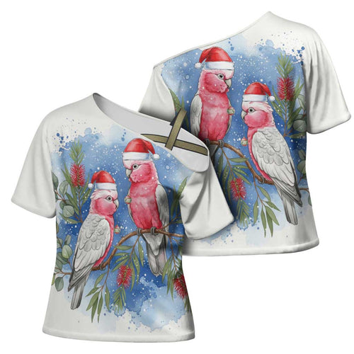 Australia Christmas Cross Shoulder Shirt Aussie Galah Santa Watercolor Style - Aussie Hoodie