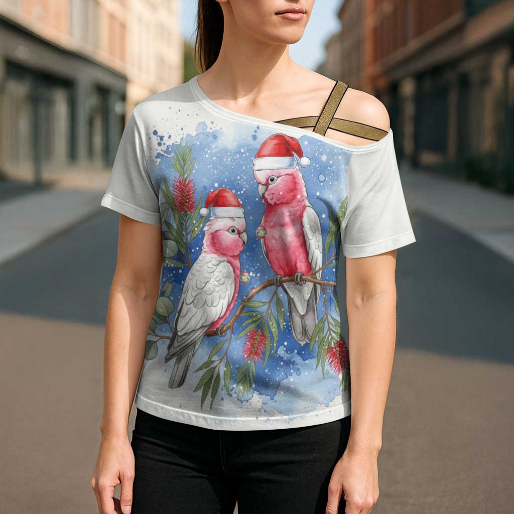 Australia Christmas Cross Shoulder Shirt Aussie Galah Santa Watercolor Style - Aussie Hoodie