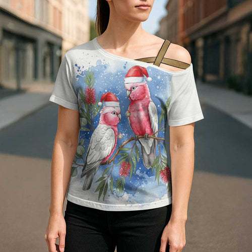 Australia Christmas Cross Shoulder Shirt Aussie Galah Santa Watercolor Style - Aussie Hoodie