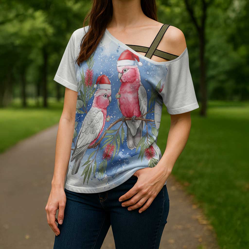 Australia Christmas Cross Shoulder Shirt Aussie Galah Santa Watercolor Style - Aussie Hoodie