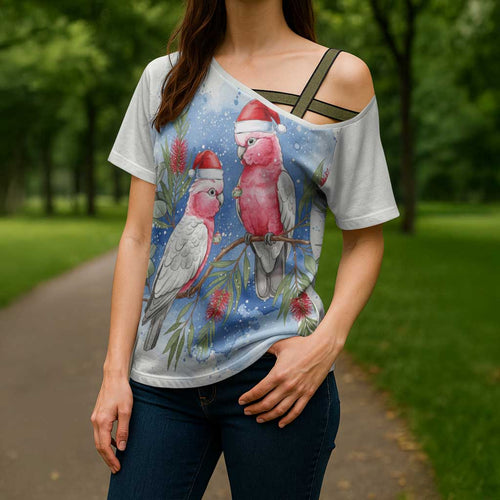 Australia Christmas Cross Shoulder Shirt Aussie Galah Santa Watercolor Style - Aussie Hoodie