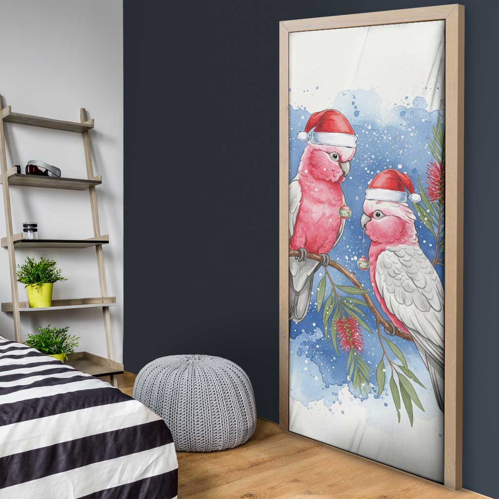 Australia Christmas Door Cover Aussie Galah Santa Watercolor Style - Aussie Hoodie