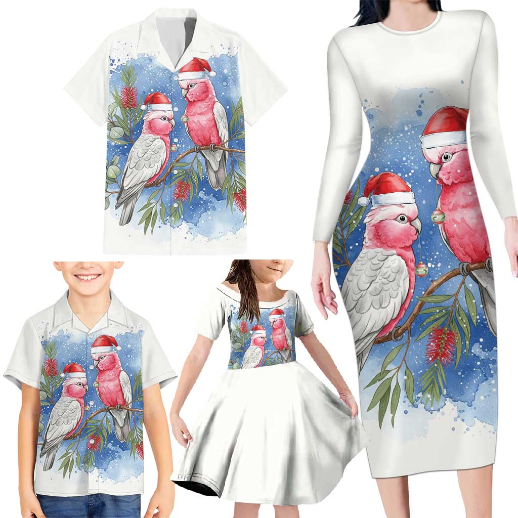 Australia Christmas Family Matching Long Sleeve Bodycon Dress and Hawaiian Shirt Aussie Galah Santa Watercolor Style - Aussie Hoodie