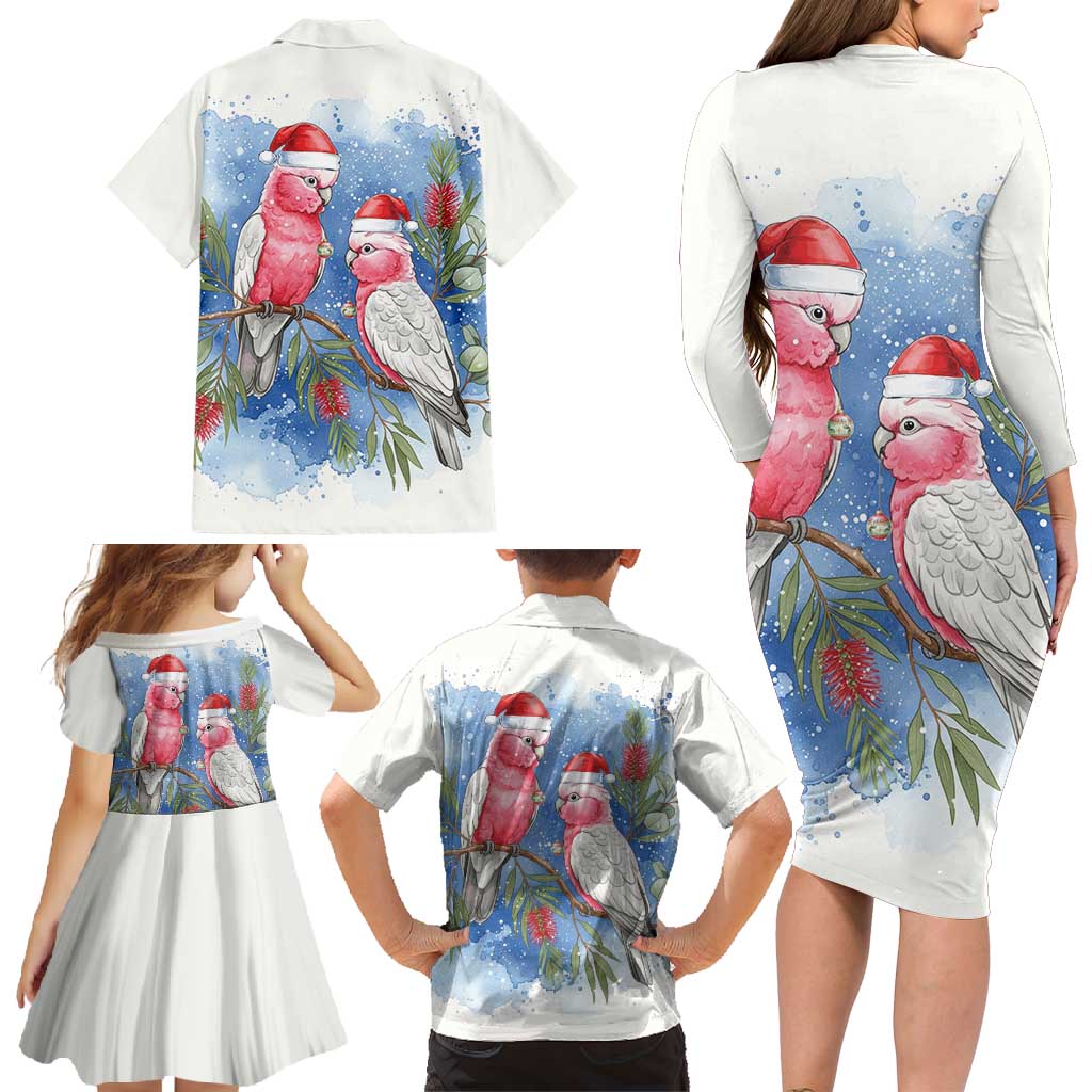 Australia Christmas Family Matching Long Sleeve Bodycon Dress and Hawaiian Shirt Aussie Galah Santa Watercolor Style - Aussie Hoodie