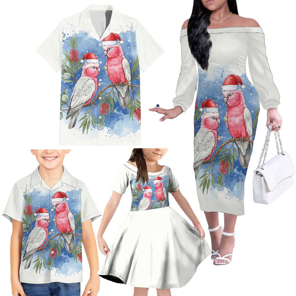 Australia Christmas Family Matching Off The Shoulder Long Sleeve Dress and Hawaiian Shirt Aussie Galah Santa Watercolor Style - Aussie Hoodie