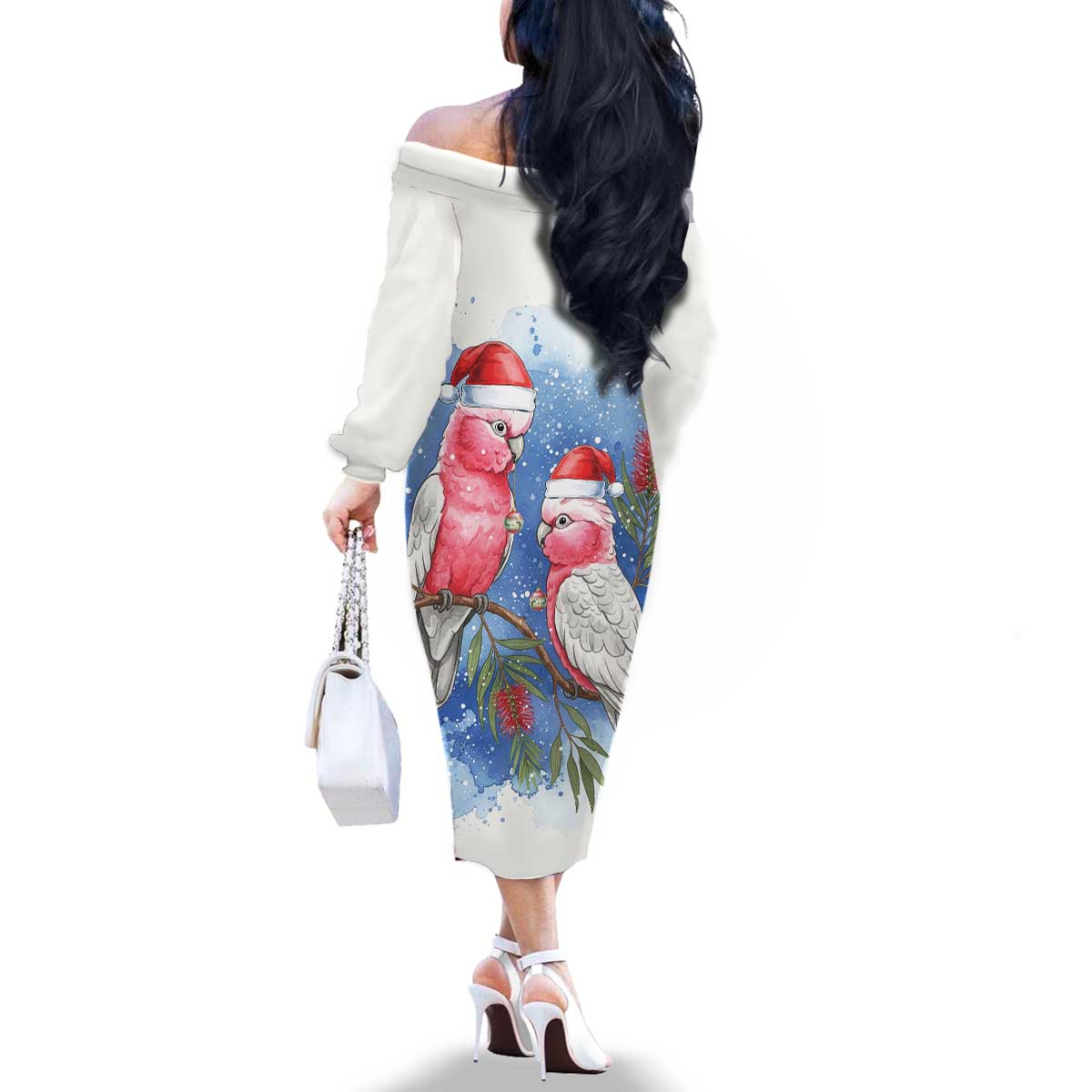 Australia Christmas Family Matching Off The Shoulder Long Sleeve Dress and Hawaiian Shirt Aussie Galah Santa Watercolor Style - Aussie Hoodie