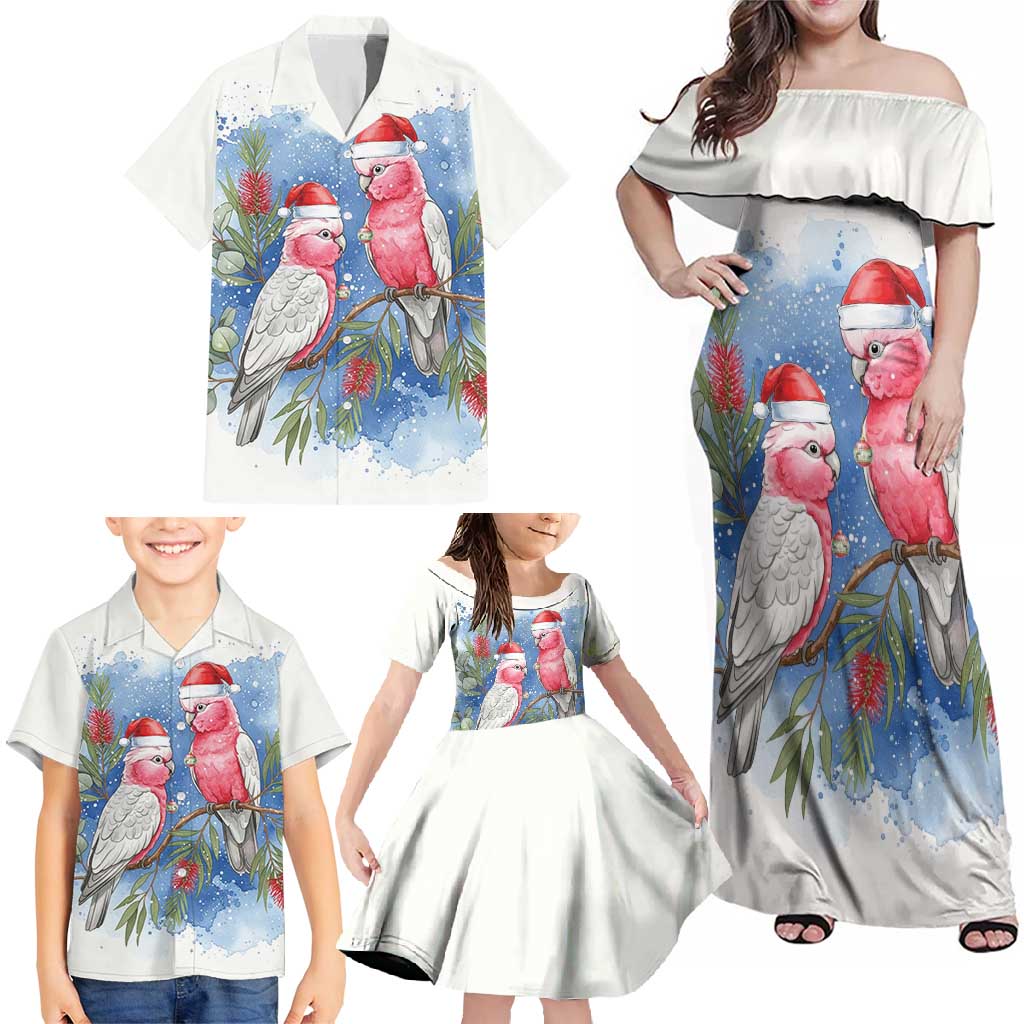 Australia Christmas Family Matching Off Shoulder Maxi Dress and Hawaiian Shirt Aussie Galah Santa Watercolor Style - Aussie Hoodie