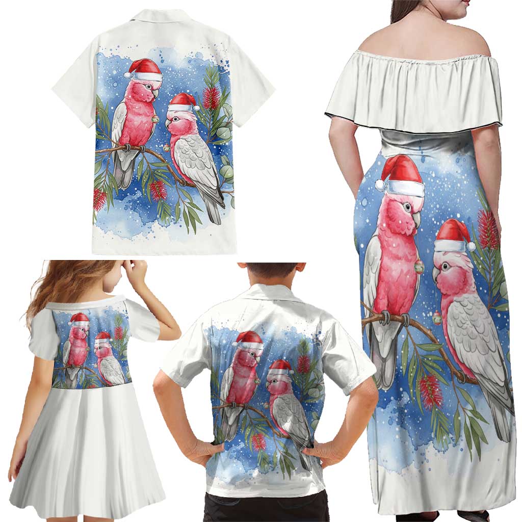 Australia Christmas Family Matching Off Shoulder Maxi Dress and Hawaiian Shirt Aussie Galah Santa Watercolor Style - Aussie Hoodie