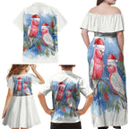Australia Christmas Family Matching Off Shoulder Maxi Dress and Hawaiian Shirt Aussie Galah Santa Watercolor Style - Aussie Hoodie