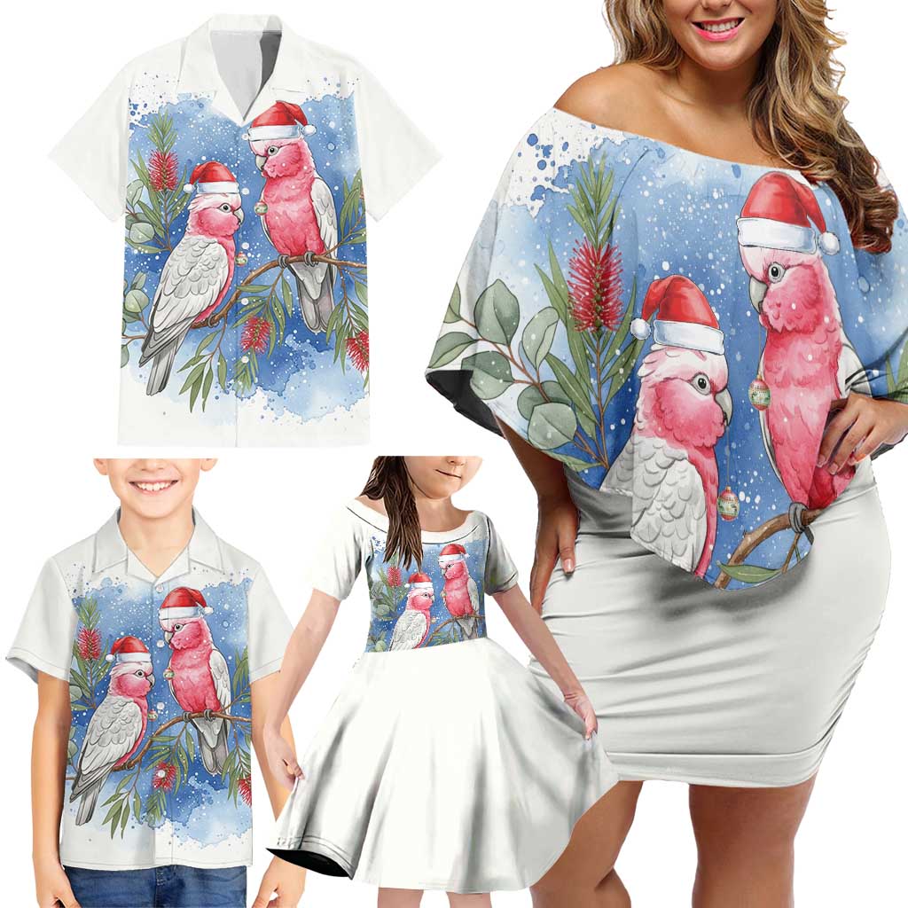 Australia Christmas Family Matching Off Shoulder Short Dress and Hawaiian Shirt Aussie Galah Santa Watercolor Style - Aussie Hoodie