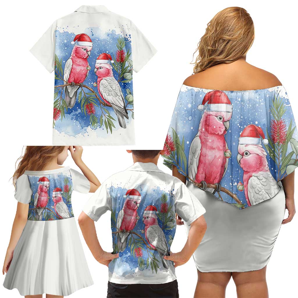 Australia Christmas Family Matching Off Shoulder Short Dress and Hawaiian Shirt Aussie Galah Santa Watercolor Style - Aussie Hoodie