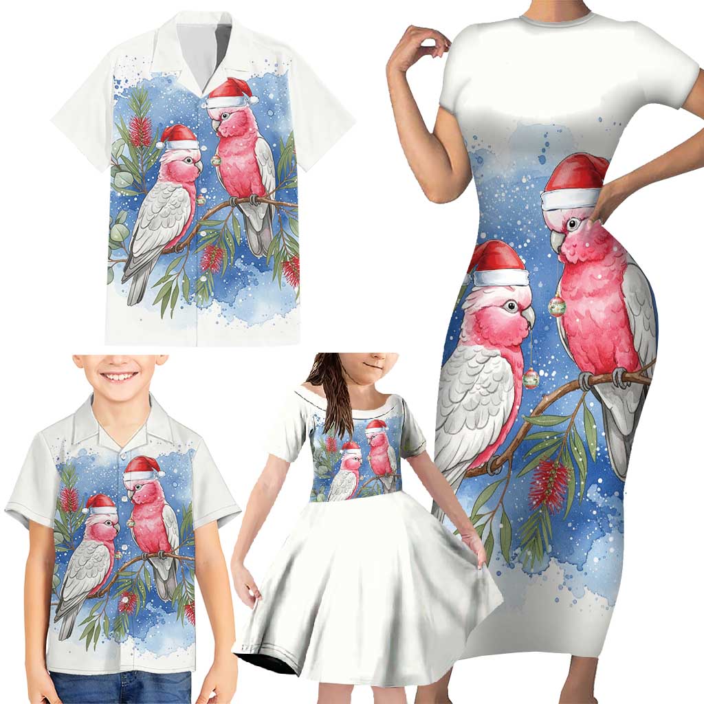 Australia Christmas Family Matching Short Sleeve Bodycon Dress and Hawaiian Shirt Aussie Galah Santa Watercolor Style - Aussie Hoodie