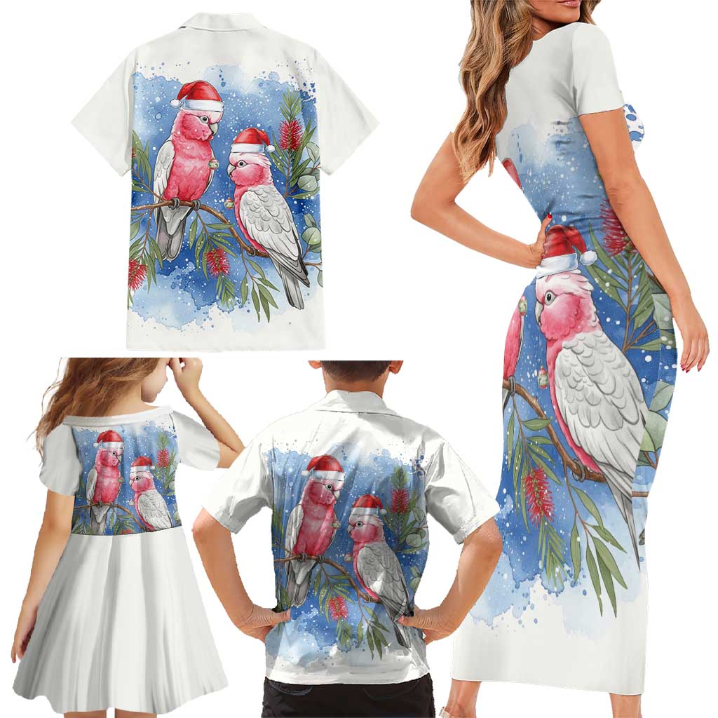 Australia Christmas Family Matching Short Sleeve Bodycon Dress and Hawaiian Shirt Aussie Galah Santa Watercolor Style - Aussie Hoodie