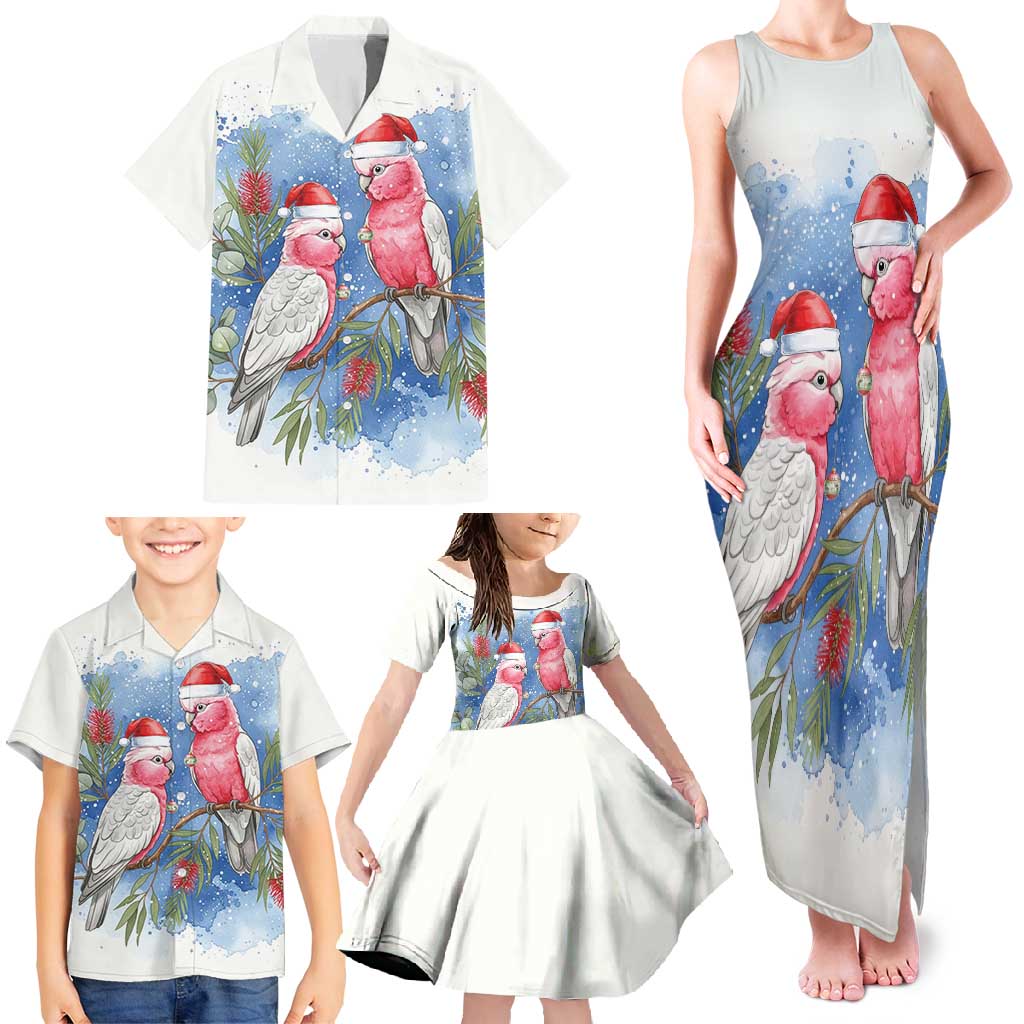 Australia Christmas Family Matching Tank Maxi Dress and Hawaiian Shirt Aussie Galah Santa Watercolor Style - Aussie Hoodie
