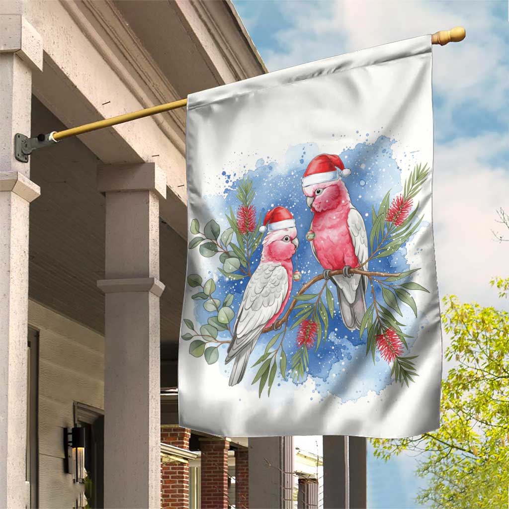 Australia Christmas Garden Flag Aussie Galah Santa Watercolor Style - Aussie Hoodie