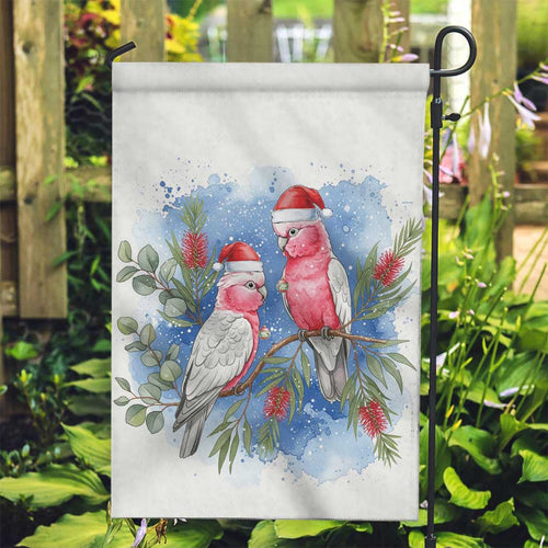 Australia Christmas Garden Flag Aussie Galah Santa Watercolor Style - Aussie Hoodie