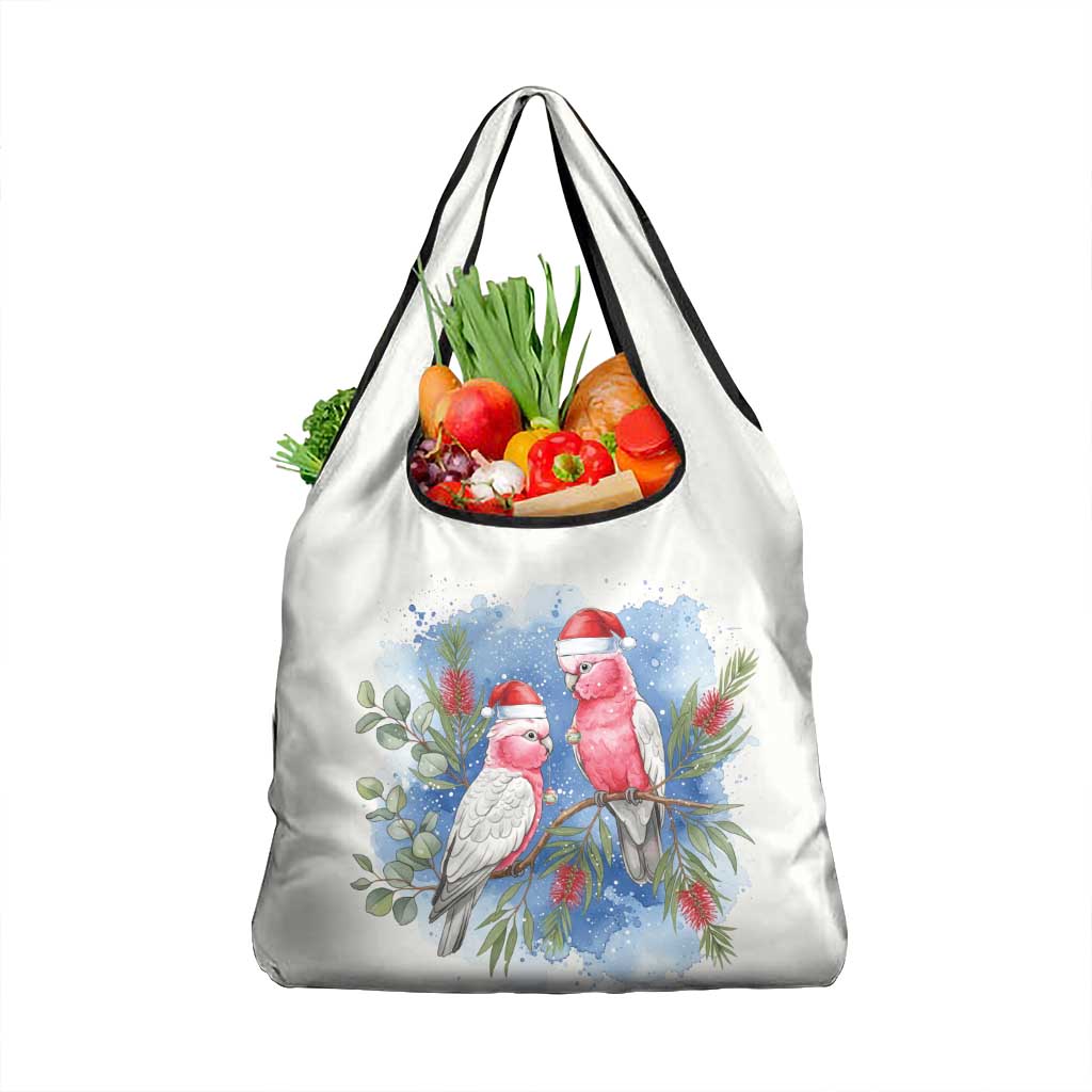 Australia Christmas Grocery Bag Aussie Galah Santa Watercolor Style - Aussie Hoodie