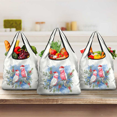 Australia Christmas Grocery Bag Aussie Galah Santa Watercolor Style - Aussie Hoodie