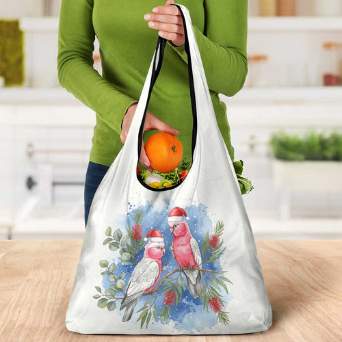 Australia Christmas Grocery Bag Aussie Galah Santa Watercolor Style - Aussie Hoodie