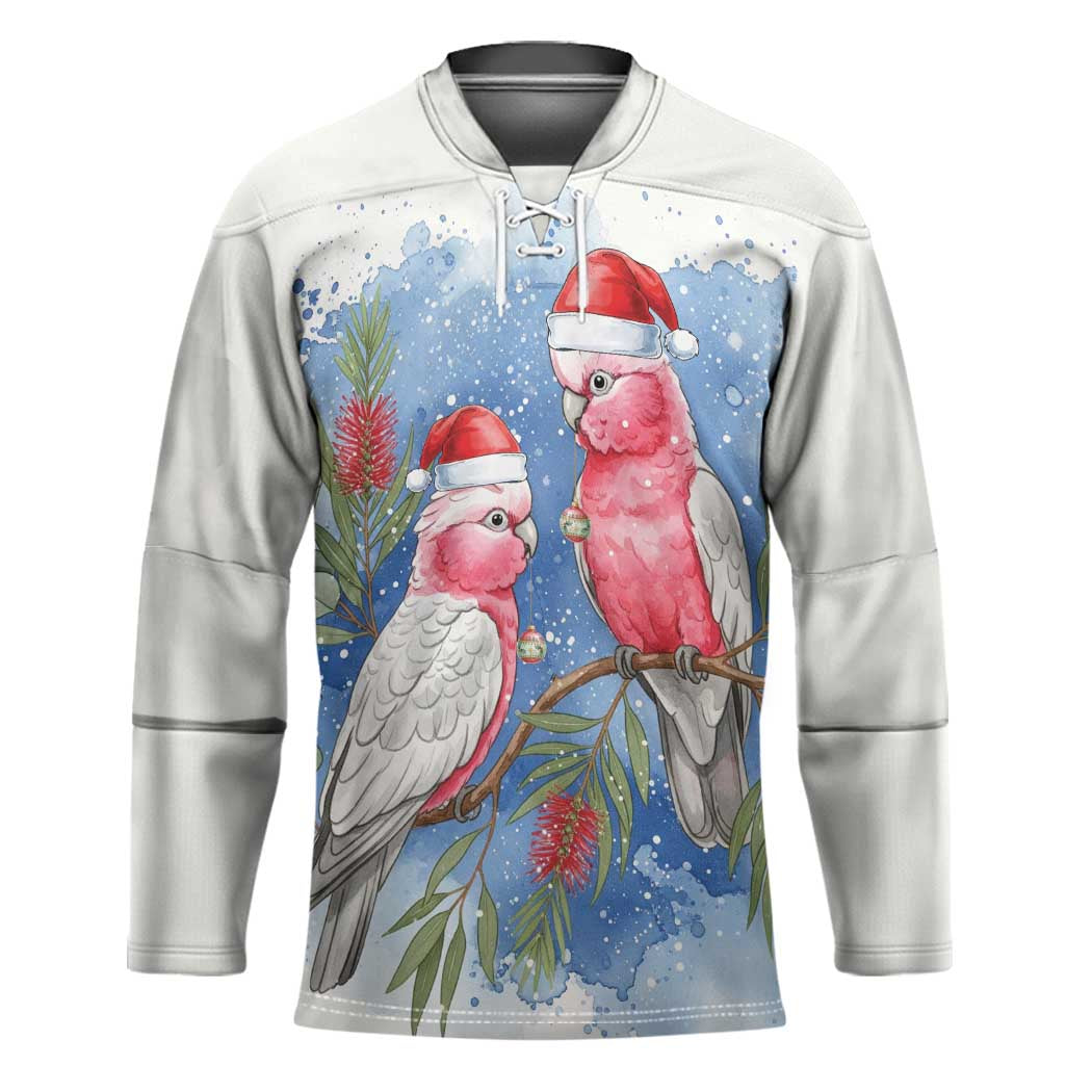 Australia Christmas Hockey Jersey Aussie Galah Santa Watercolor Style - Aussie Hoodie