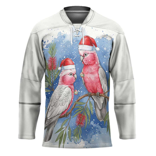 Australia Christmas Hockey Jersey Aussie Galah Santa Watercolor Style - Aussie Hoodie