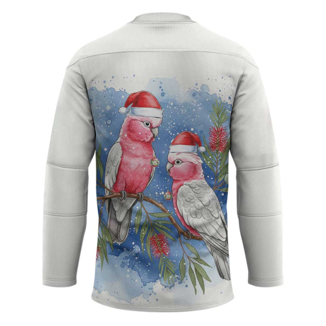 Australia Christmas Hockey Jersey Aussie Galah Santa Watercolor Style - Aussie Hoodie