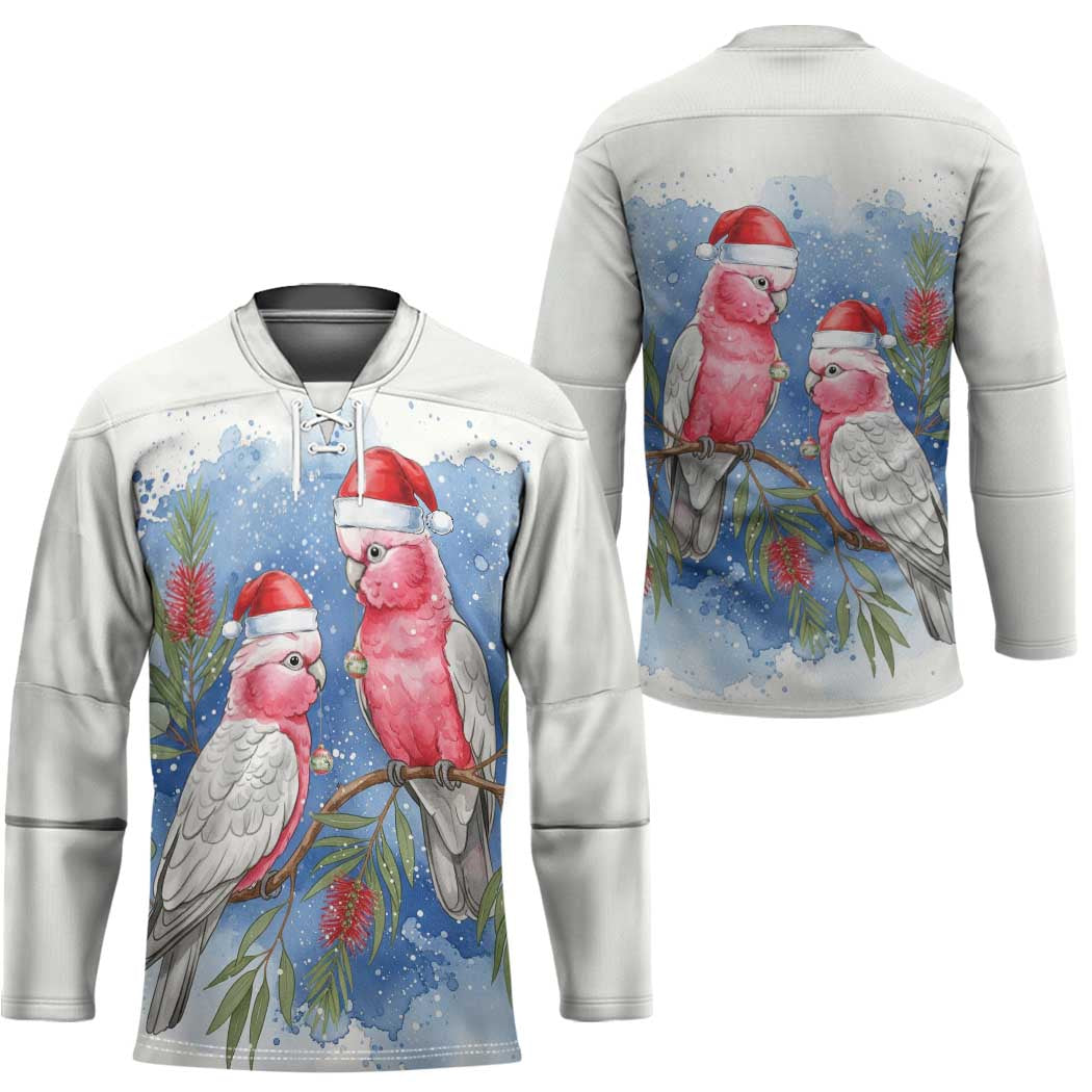 Australia Christmas Hockey Jersey Aussie Galah Santa Watercolor Style - Aussie Hoodie